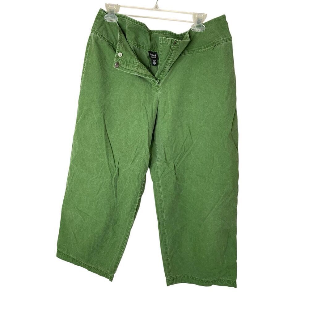 Eileen Fisher wide leg cropped pants green women's size large